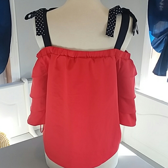 Lucy Paris tie cold shoulder polka dot  blouse - Picture 5 of 7